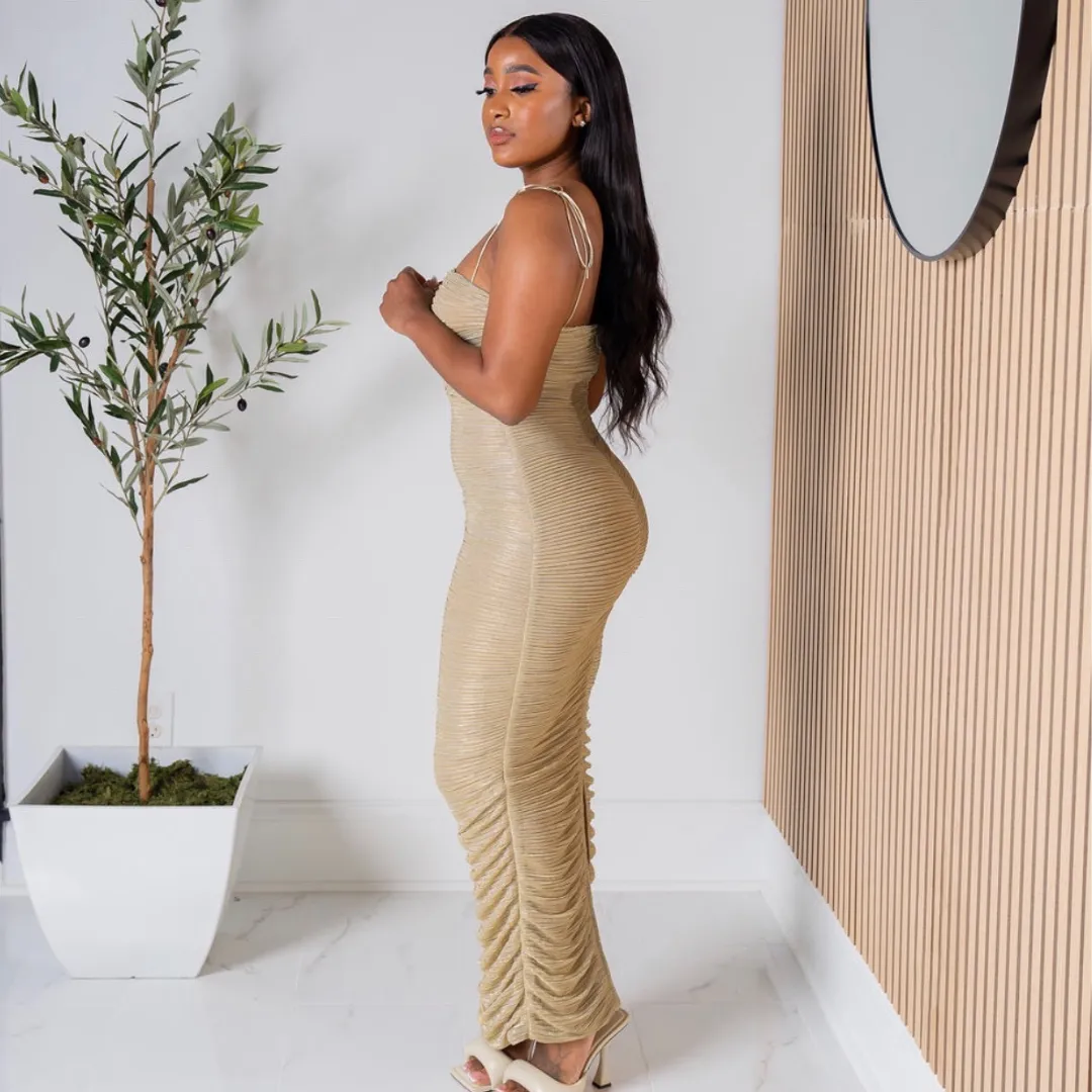 Diane Gold Ruched Maxi Dress