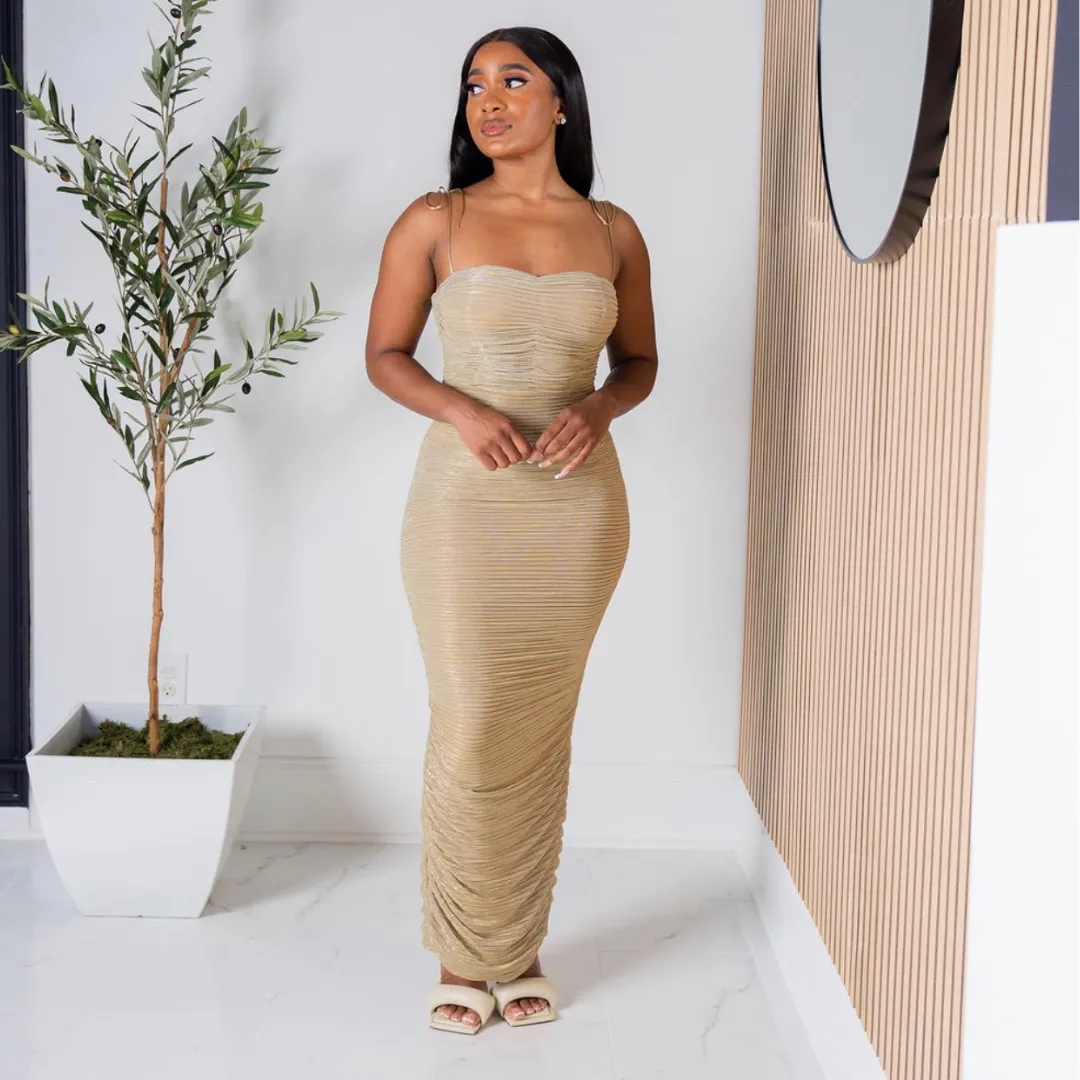 Diane Gold Ruched Maxi Dress