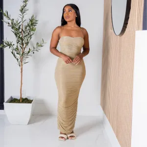 Diane Gold Ruched Maxi Dress