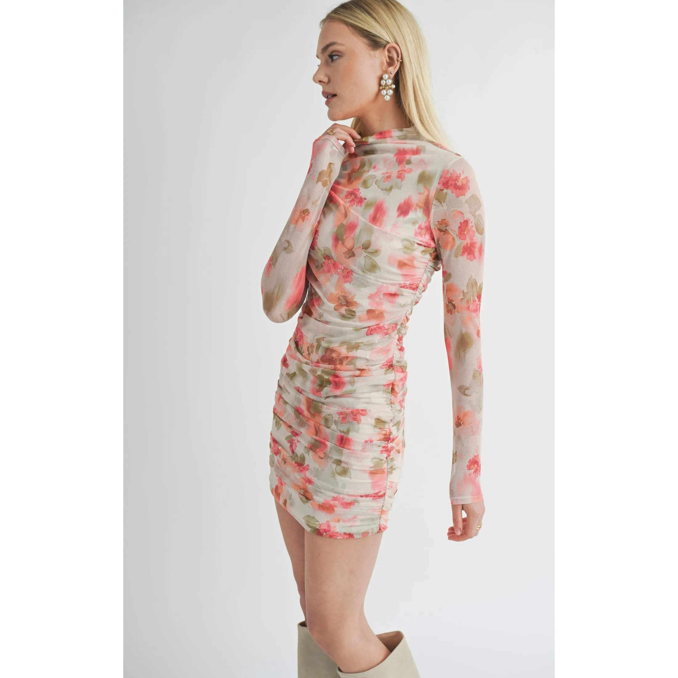 DIVINE FEMININE RUCHED L/S MINI DRESS