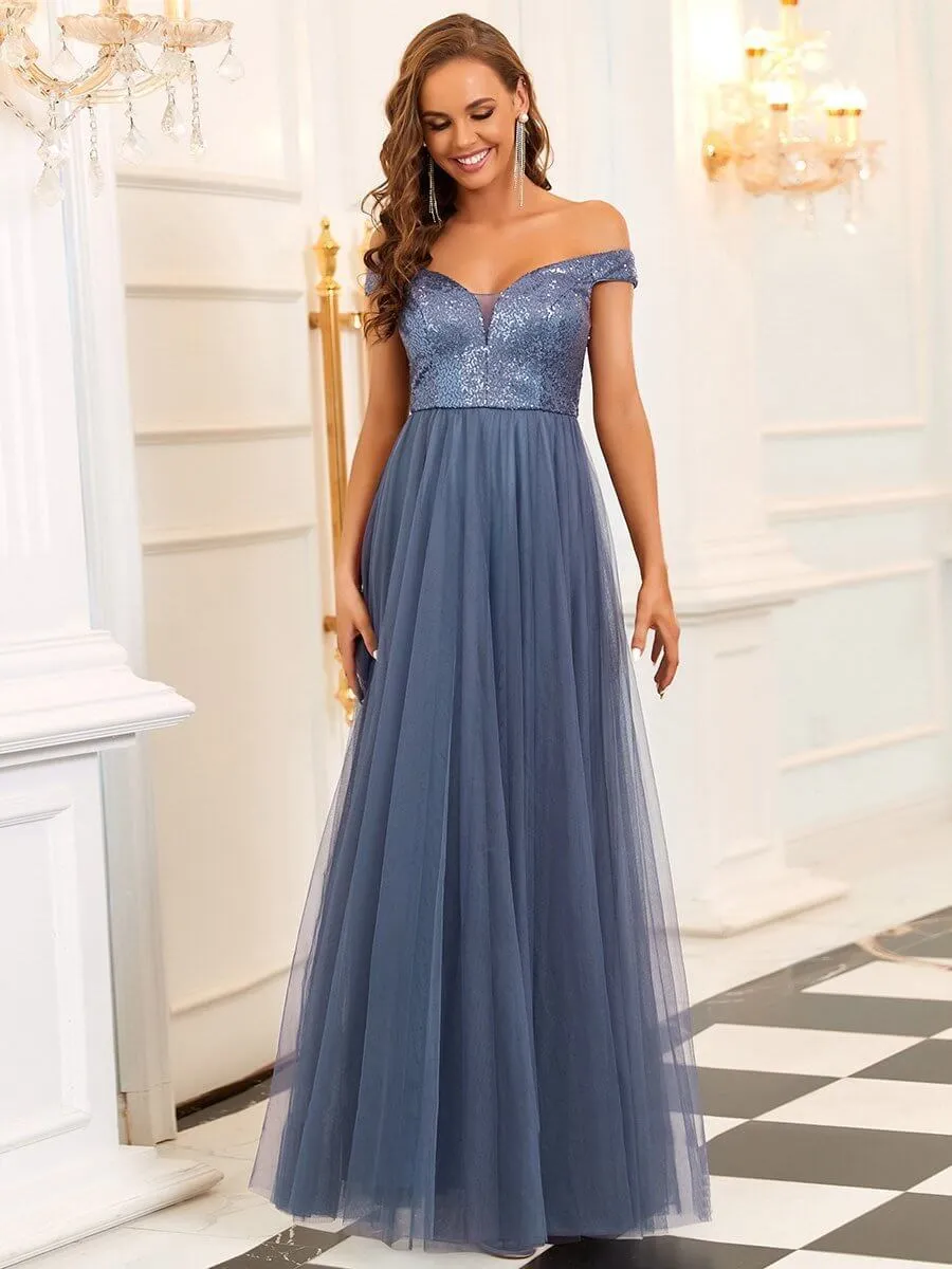 Dorine ball dress with sequins and tulle in dusky navy Express NZ wide