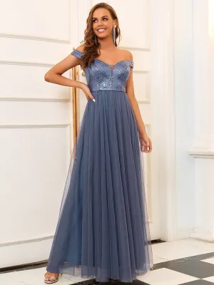 Dorine ball dress with sequins and tulle in dusky navy Express NZ wide