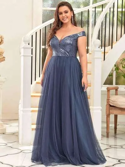 Dorine ball dress with sequins and tulle in dusky navy Express NZ wide