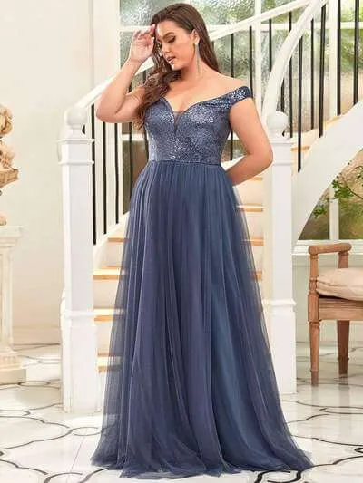Dorine ball dress with sequins and tulle in dusky navy Express NZ wide