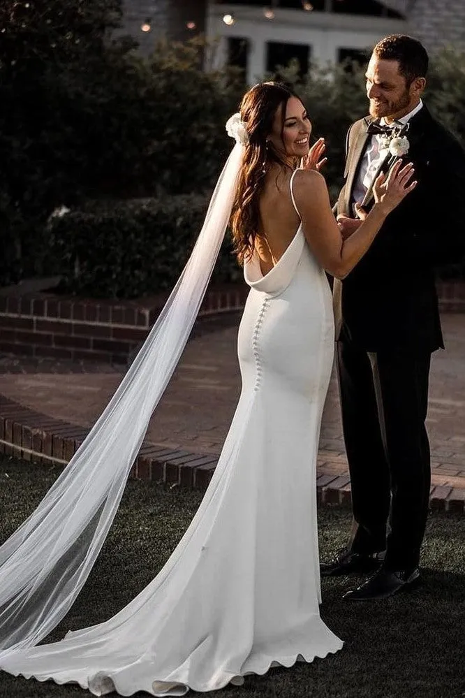 Drapped Backless Wedding Gown with V-neckline