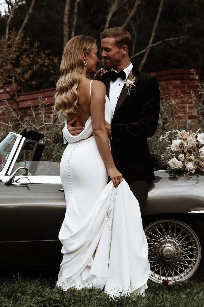 Drapped Backless Wedding Gown with V-neckline