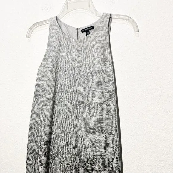 Eileen Fisher Ombré Thumbprint 100% Silk Sleeveless A-Line Dress