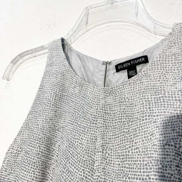 Eileen Fisher Ombré Thumbprint 100% Silk Sleeveless A-Line Dress