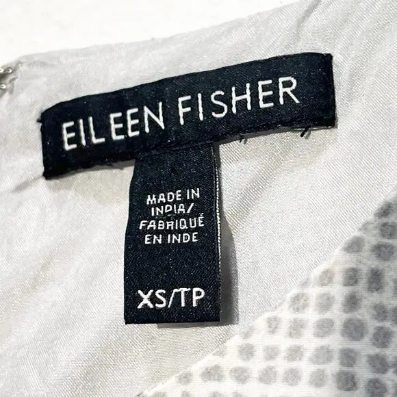 Eileen Fisher Ombré Thumbprint 100% Silk Sleeveless A-Line Dress
