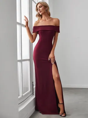 Eileen off shoulder formal gown or bridesmaid dress in Burgundy Express NZ wide