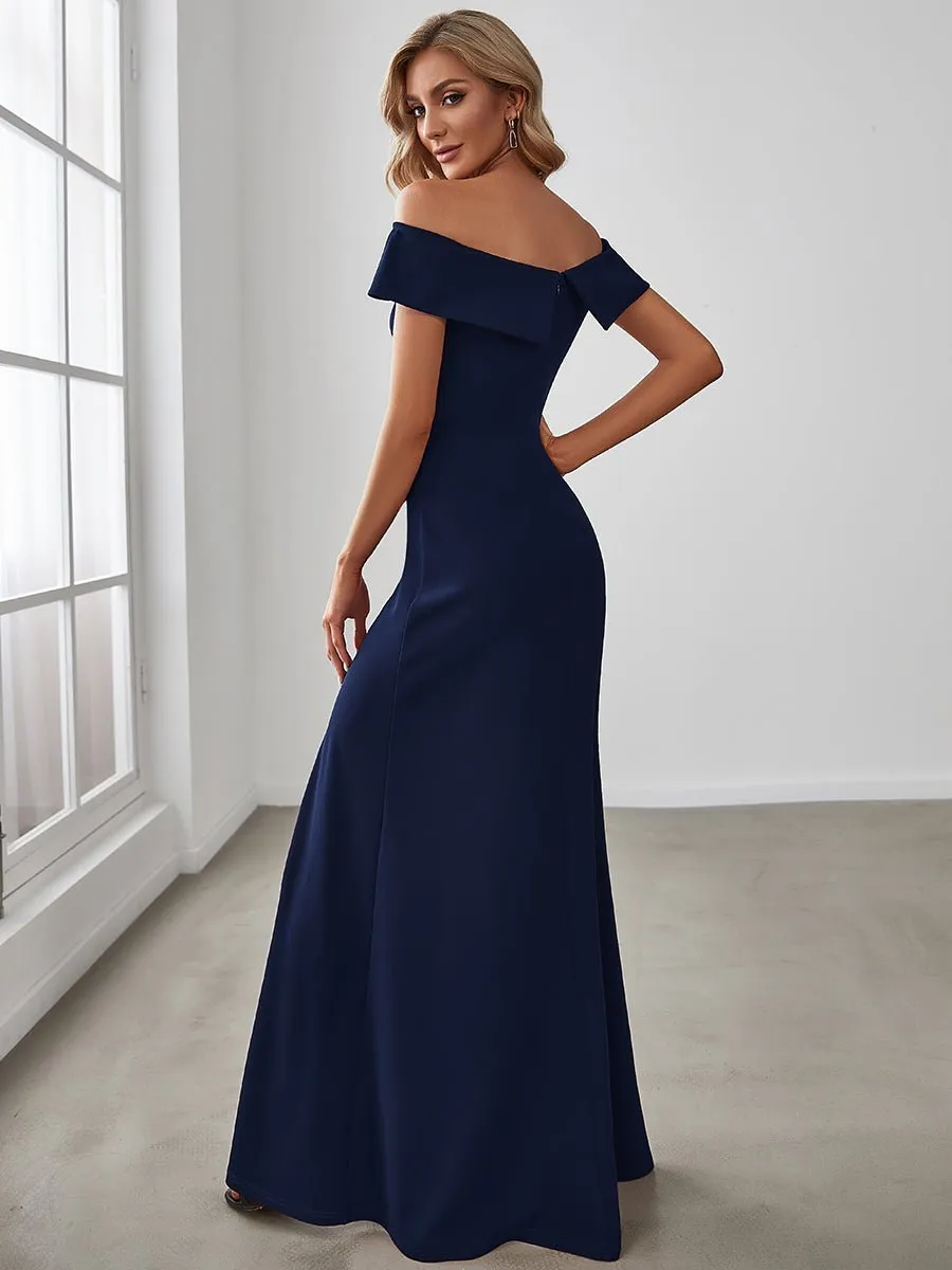 Eileen off shoulder Formal gown or bridesmaid dress in navy Express NZ wide