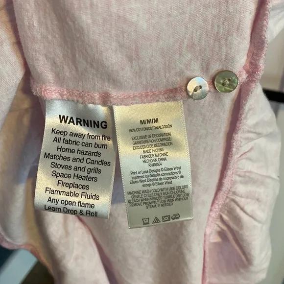 Eileen West Pink Floral Cap Sleeve Nightgown Lace Button Yoke EUC