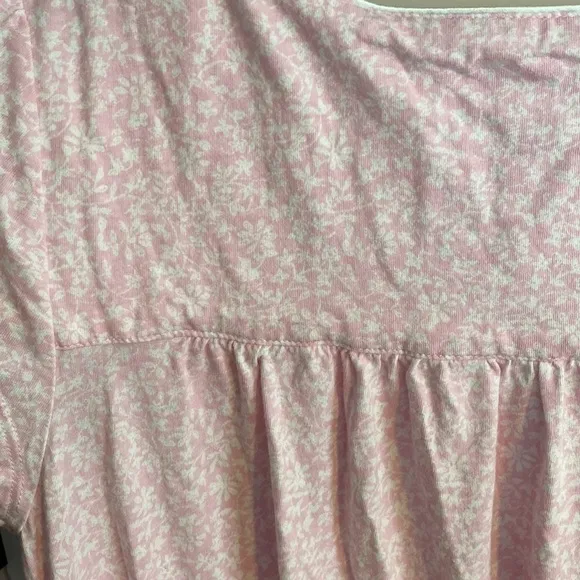 Eileen West Pink Floral Cap Sleeve Nightgown Lace Button Yoke EUC