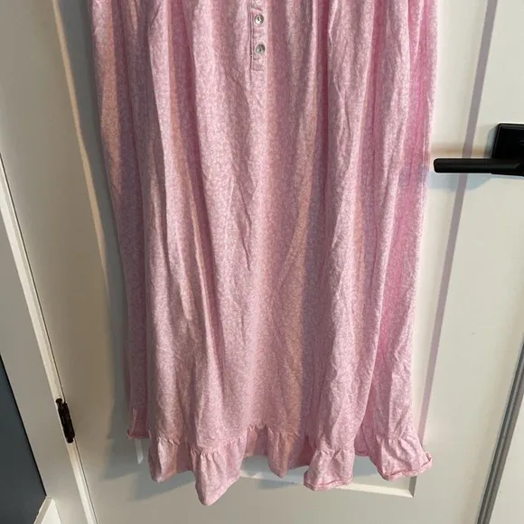 Eileen West Pink Floral Cap Sleeve Nightgown Lace Button Yoke EUC