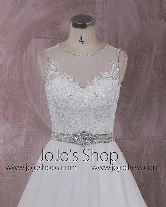 Elegant Ball Gown Lace Wedding Dress with Illusion Neckline and Back | QT815007