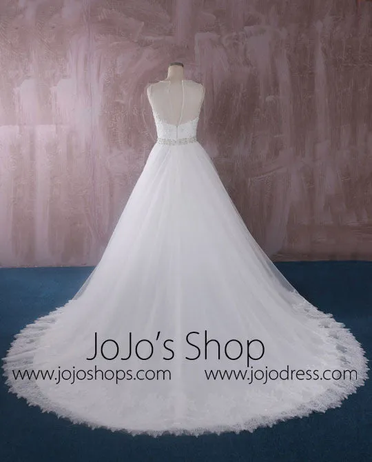 Elegant Ball Gown Lace Wedding Dress with Illusion Neckline and Back | QT815007
