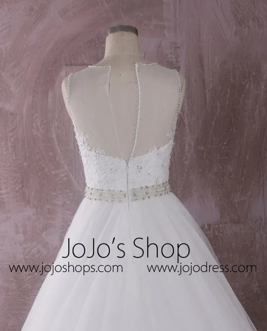 Elegant Ball Gown Lace Wedding Dress with Illusion Neckline and Back | QT815007