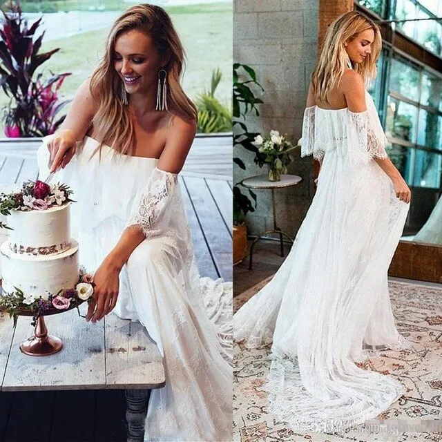 Elegant Long Off Shoulder Mermaid Lace Wedding Dresses Custom Ivory White Floor Length Zipper Back Bridal Gowns for Women