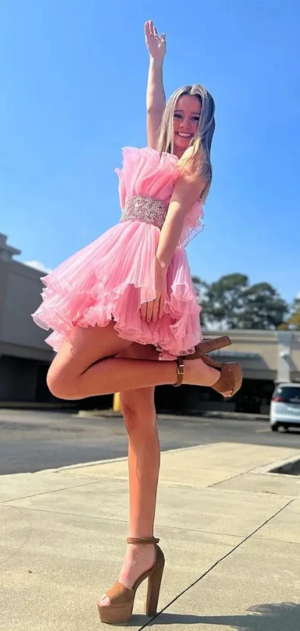 Elegant Sweetheart Short Sleeveless Tulle A-line Homecoming Dresses For Party Online, HD0955