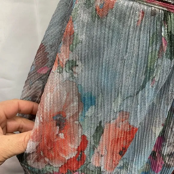 Eliza J Metallic Floral Micro-pleated Cap sleeve Floral Dress Size 4
