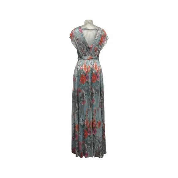 Eliza J Metallic Floral Micro-pleated Cap sleeve Floral Dress Size 4