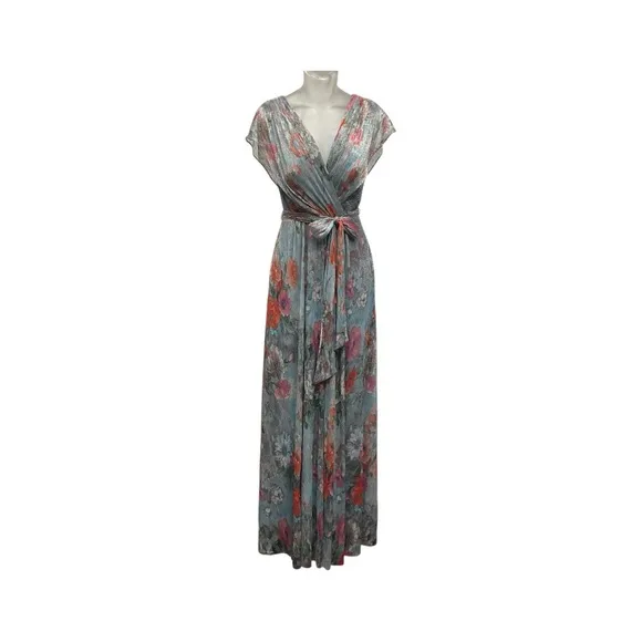 Eliza J Metallic Floral Micro-pleated Cap sleeve Floral Dress Size 4
