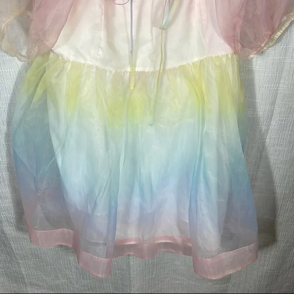 ELOQUII PASTEL OMBRE SHEER PUFF SLEEVE CROSS STRAP HALTER TIE DRESS size 28