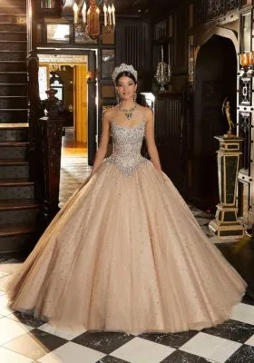 Embroidered Metallic Net Ballgown
