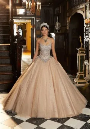 Embroidered Metallic Net Ballgown
