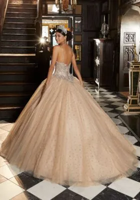 Embroidered Metallic Net Ballgown