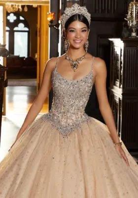 Embroidered Metallic Net Ballgown