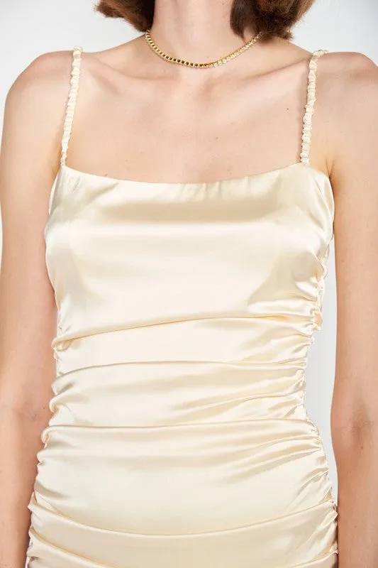 Emory Park RUCHED SATIN SPAGHETTI STRAP MINI DRESS