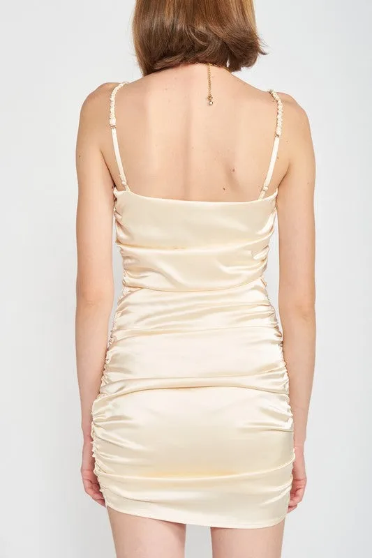 Emory Park RUCHED SATIN SPAGHETTI STRAP MINI DRESS