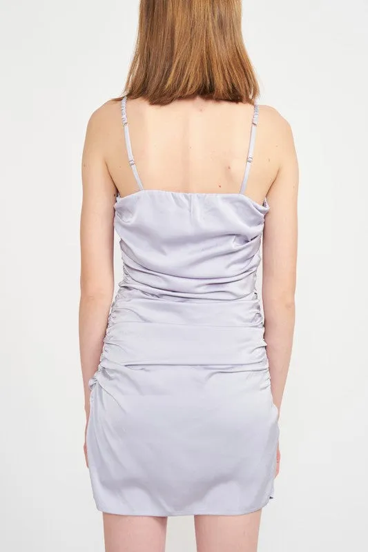Emory Park RUCHED SATIN SPAGHETTI STRAP MINI DRESS