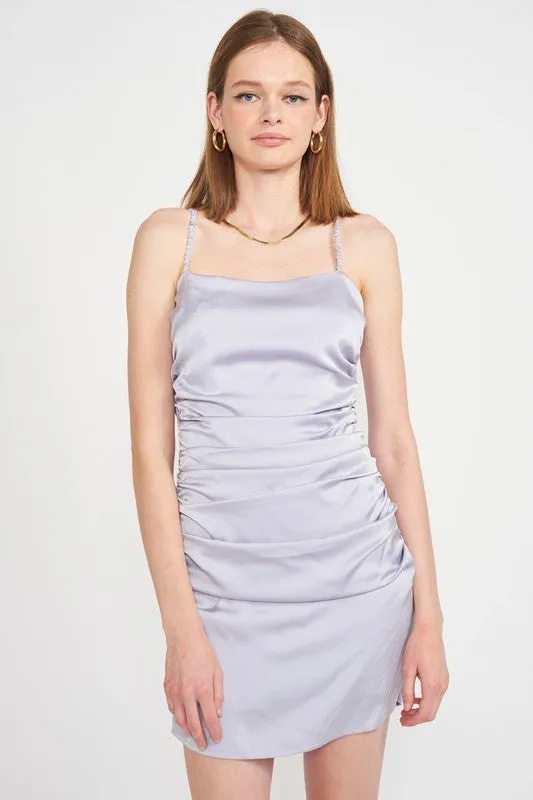 Emory Park RUCHED SATIN SPAGHETTI STRAP MINI DRESS