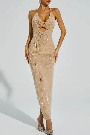 Enigma Cut Out Halter Dress with Rhinestones