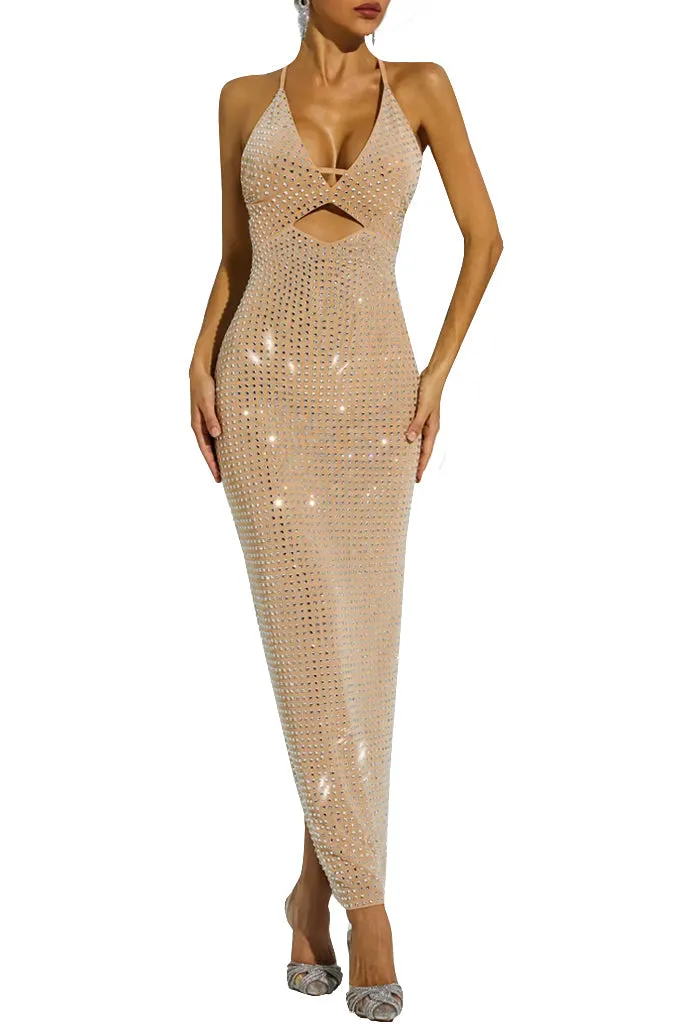 Enigma Cut Out Halter Dress with Rhinestones