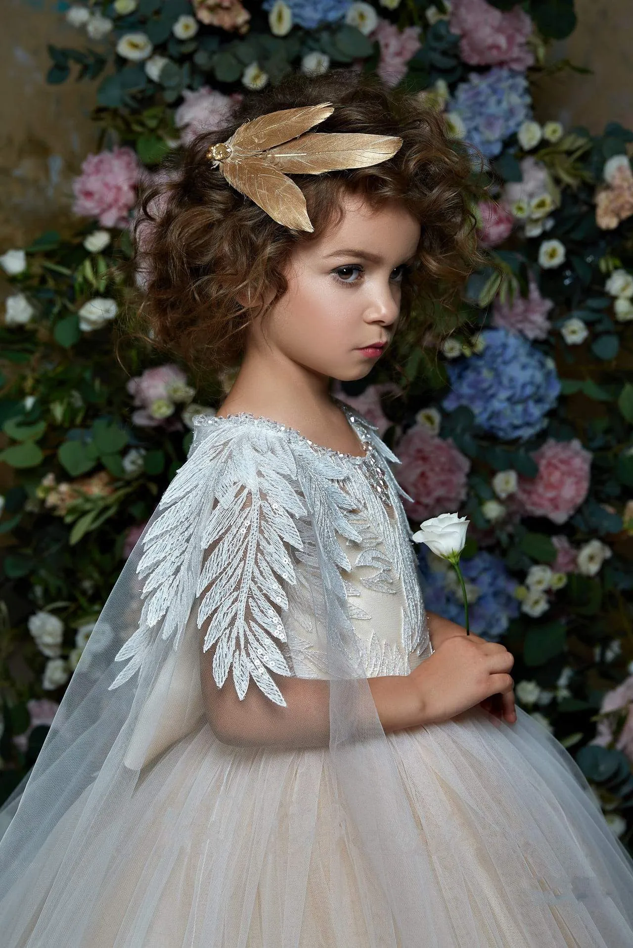 Enrica Princess Flower Girl Ball Gown with Cape