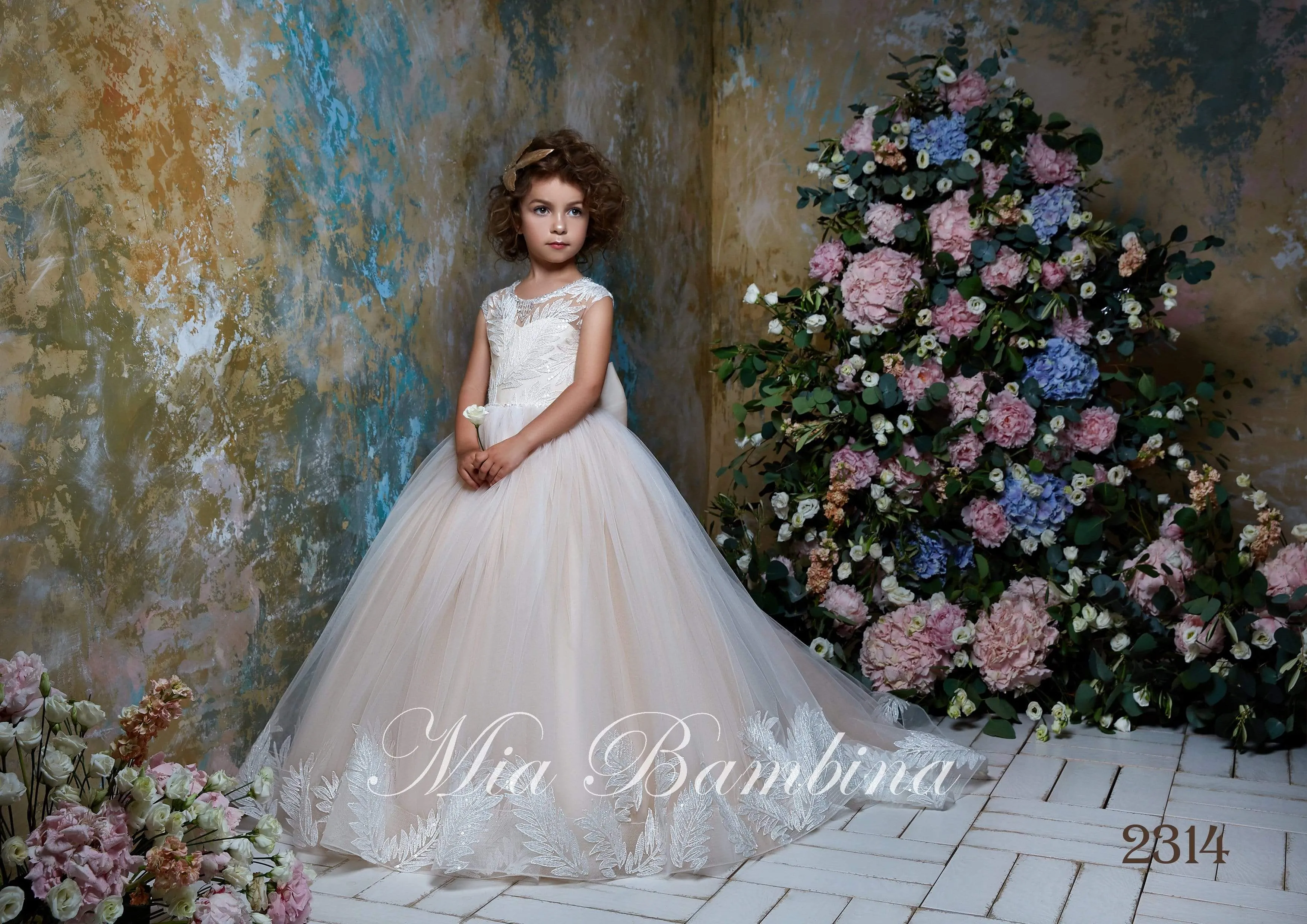 Enrica Princess Flower Girl Ball Gown with Cape