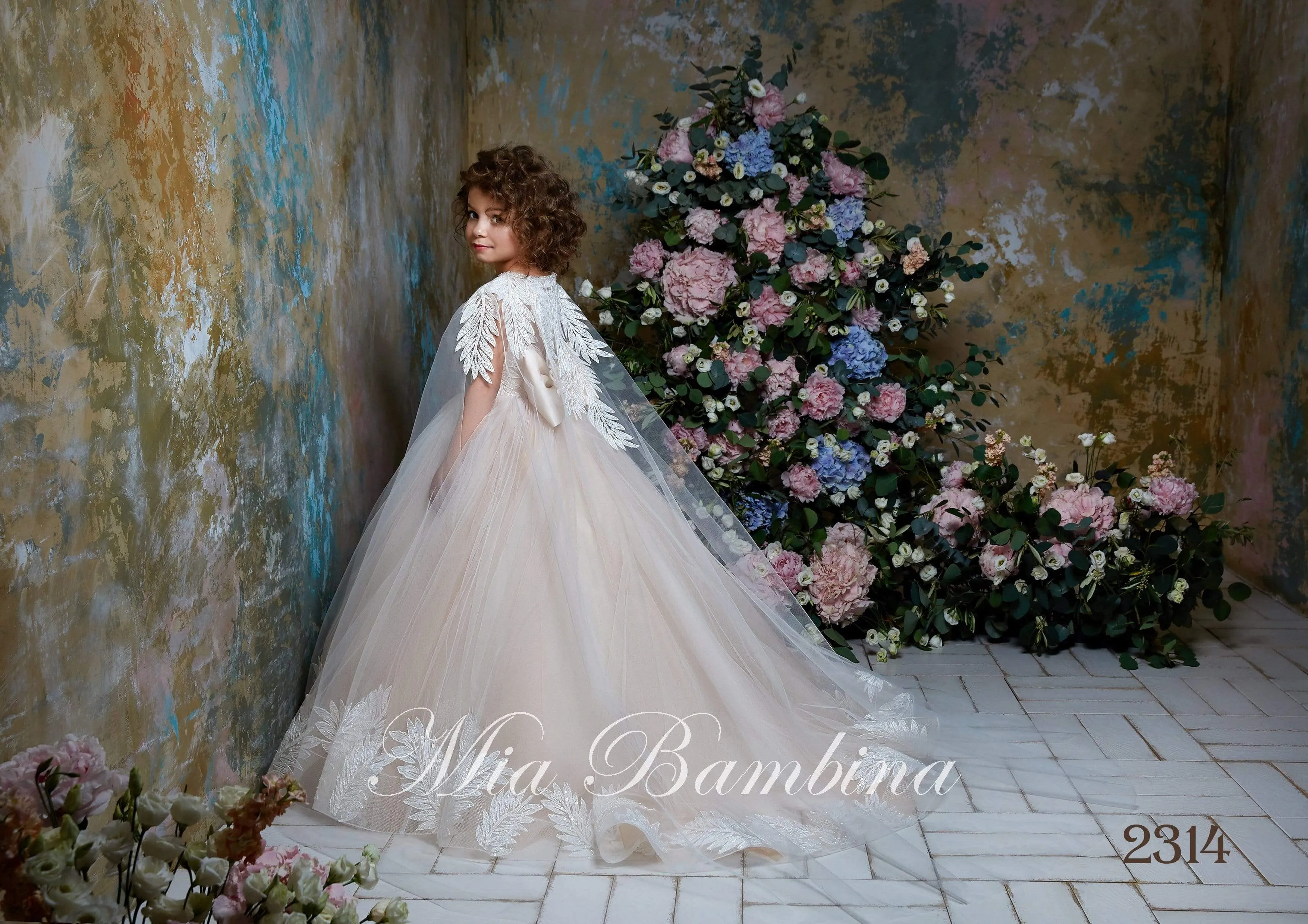 Enrica Princess Flower Girl Ball Gown with Cape