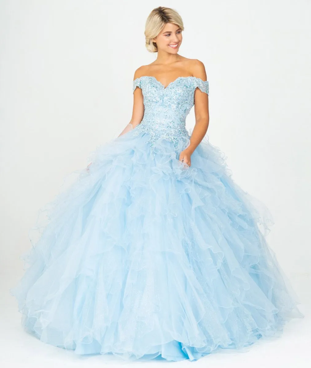 Eureka 9313 Off-Shoulder Quinceanera Dress Ruffled Tulle