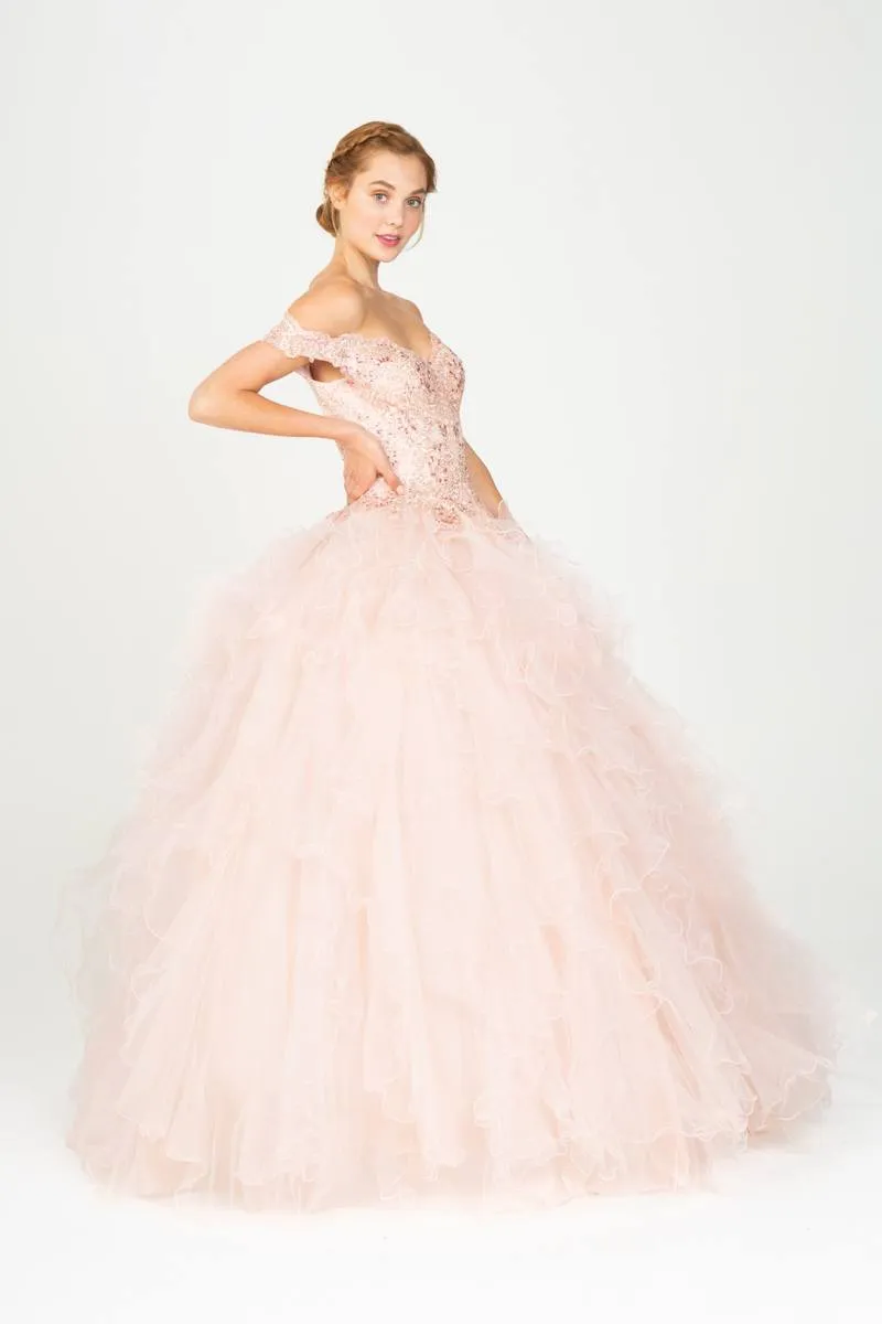 Eureka 9313 Off-Shoulder Quinceanera Dress Ruffled Tulle