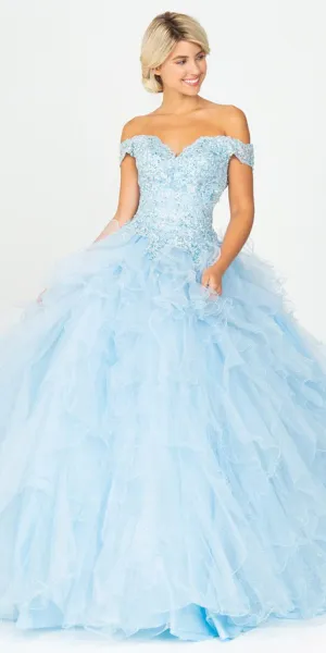 Eureka 9313 Off-Shoulder Quinceanera Dress Ruffled Tulle