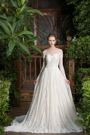Eurica - Selena Huan Fench Chantilly lace long-sleeves off-the-shoulder ballgown dress