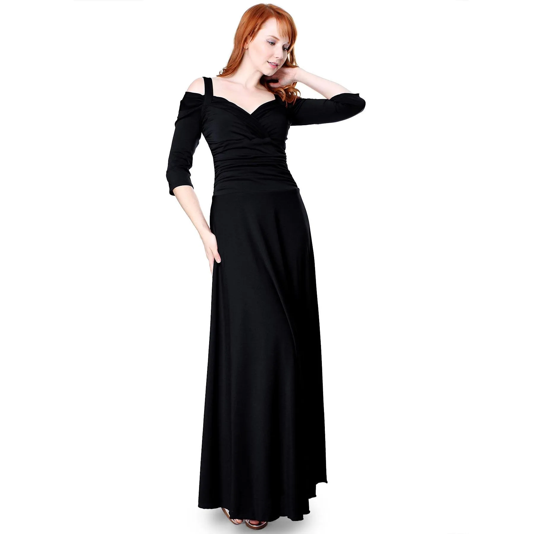 Evanese Women's Elegant Slip On Long Formal Evening Dress with 3/4 Sleeves