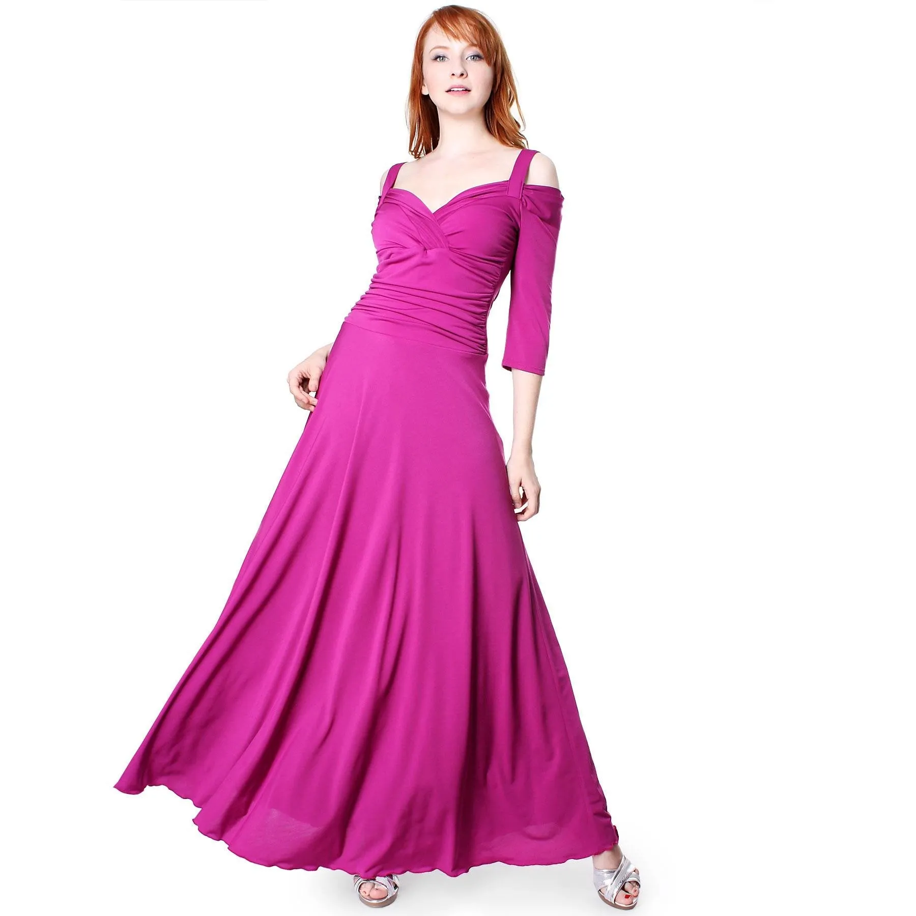 Evanese Women's Elegant Slip On Long Formal Evening Dress with 3/4 Sleeves