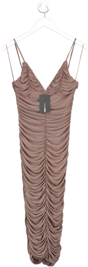Fashion Nova Brown From The Start Ruched Midi Dress UK M