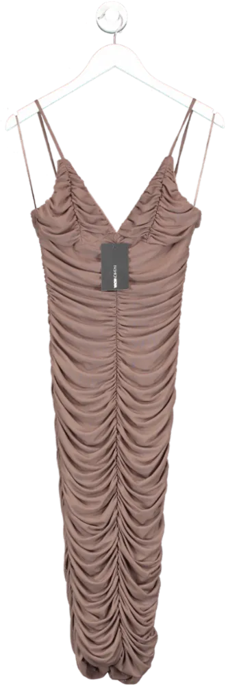 Fashion Nova Brown From The Start Ruched Midi Dress UK M