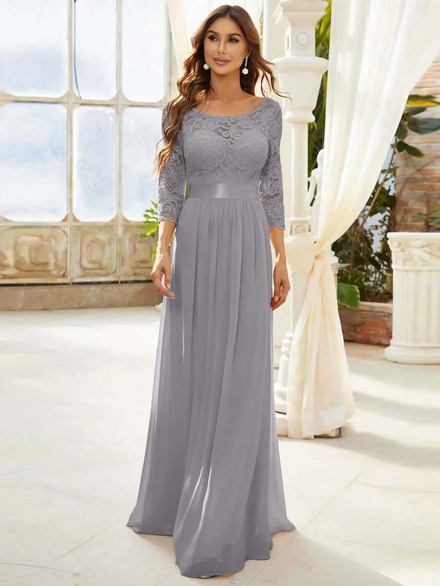 [Final Sale] Gray Plus Size Sleeve Lace Mother of the Bride Dress-Darline
