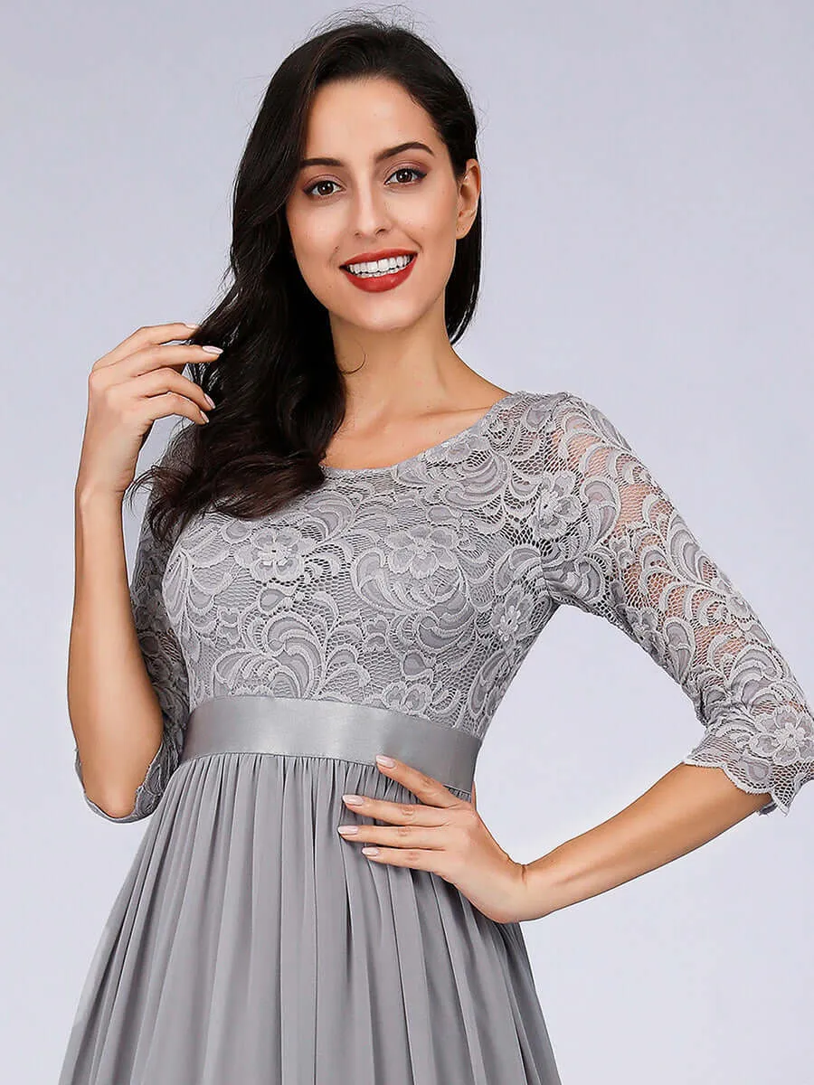 [Final Sale] Gray Plus Size Sleeve Lace Mother of the Bride Dress-Darline